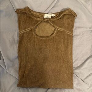 BKE Tan Women's Blouse with Cut-Out Detail